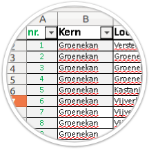 Overzicht afvalbakken in Excel.